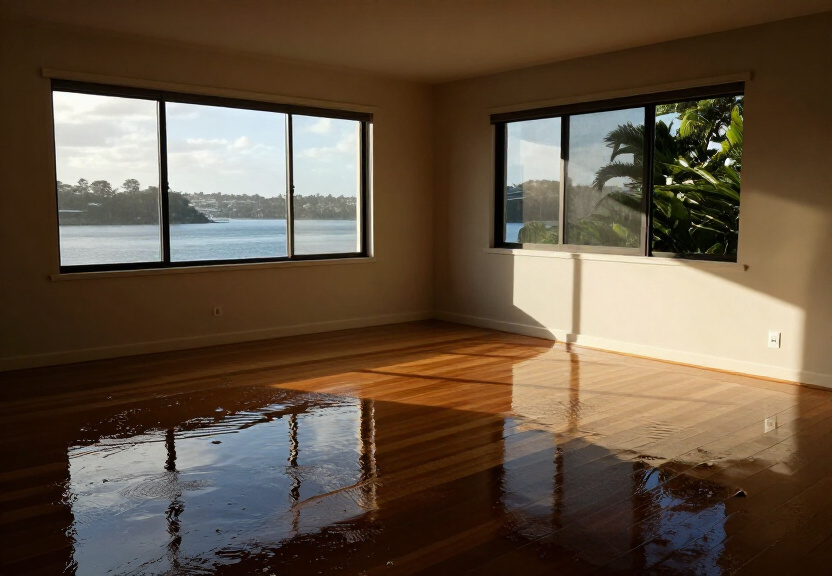Flooded living room in Rouse Hill before restoration